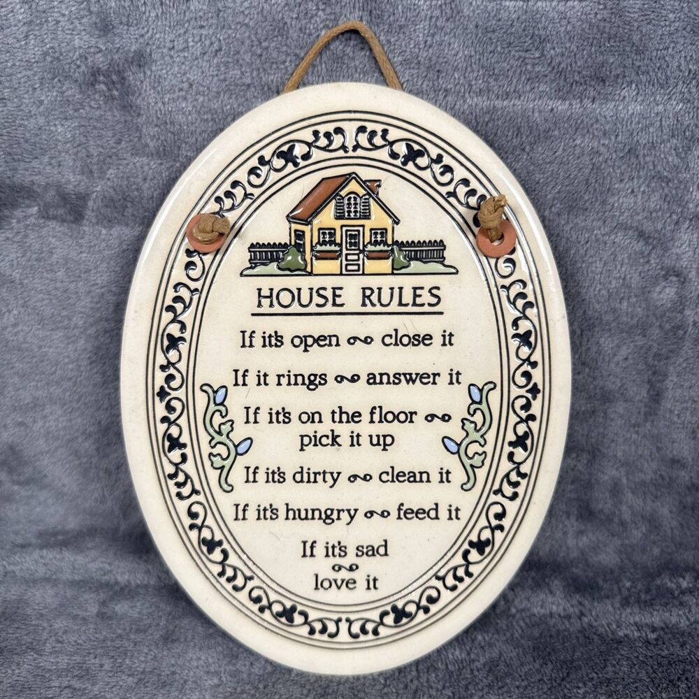 Amusing House Rules Plaque Trinity Pottery Made In WI 7.25” x 5.5”